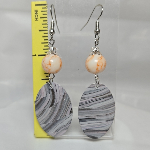 Erins Lovely Creations Jewelry - #B293- Elegant Silver and Orange Swirl Earrings